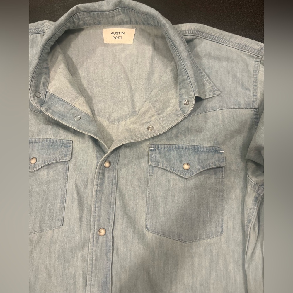 Austin Post Daybreak Denim Western Shirt Big Sky 100% Cotton Post Malone $198 - Picture 14 of 15